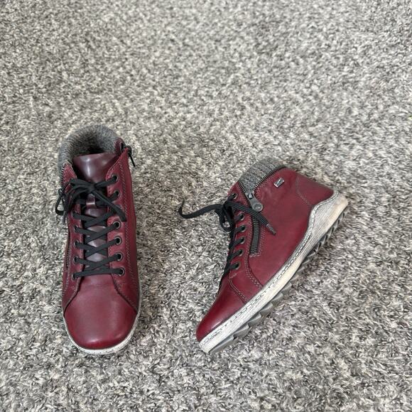 Remonte Burgundy Liv 73 Leather High Top Sneaker Ankle Boot Zip Lace 38 US 7 - Picture 6 of 9